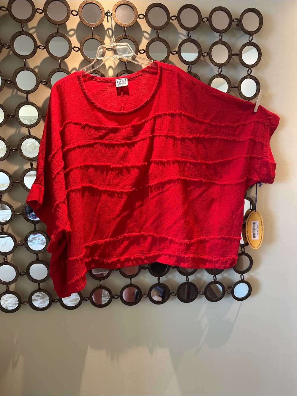 Oh My Gauze! Red Raw-Edge Boxy Crop Top.